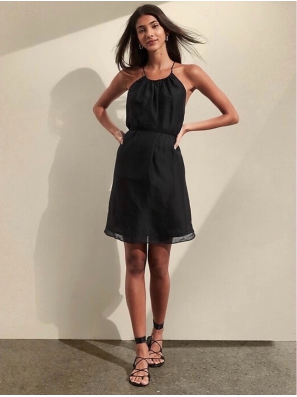Banana Republic halter Ramie dress XL black belted Minimalist Summer Chic